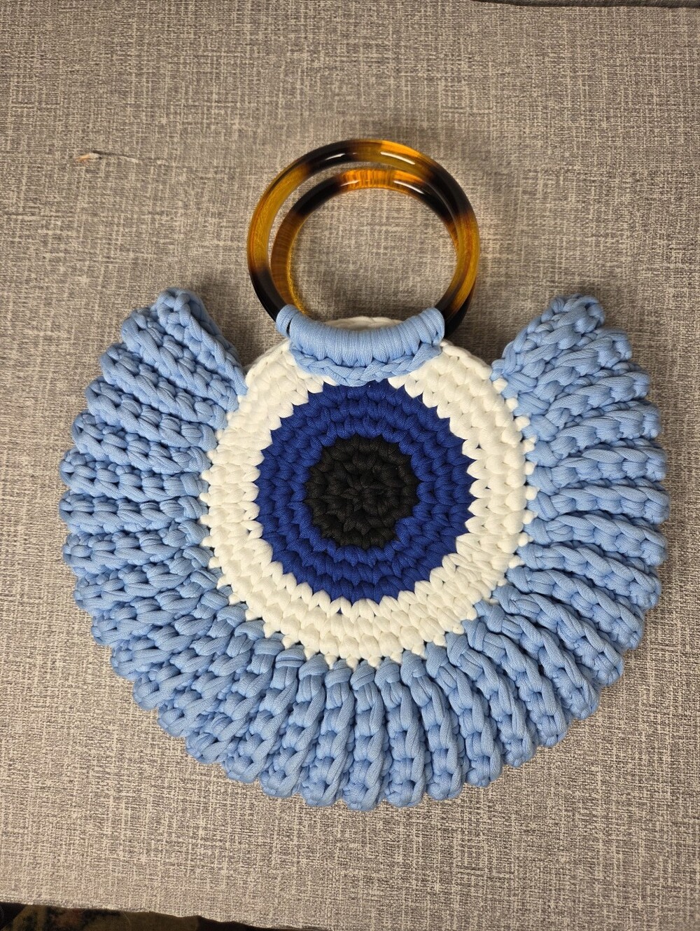 NEW Handmade Knitted Evil Eye Handbag Blue Purse The Fancy Side Artisan